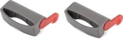 Two gray and red trigger locks are shown against a white background.