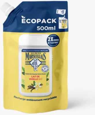 Produktbild von Le Petit Marseillais Vanille-Milch Duschgel 0,5 L Nachfüllbeutel – Pflege aus Frankreich