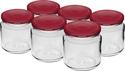 Produktbild von Browin 132217 Glas, 212 ml mit dunkelrotem Schraubverschluss TO Ø 66 mm, 6 Stk.