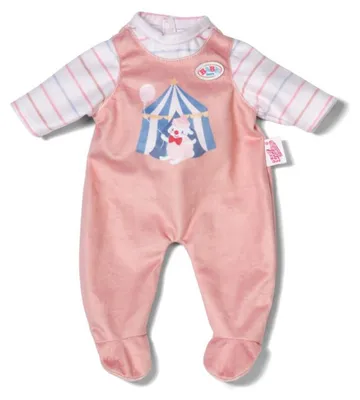 Productafbeelding van BABY born jumpsuit met lange mouwen en een circusmotief, geschikt voor poppen van 36 cm