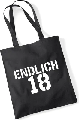 Produktbild von Huuraa Jutebeutel Endlich 18 Schriftzug 10 Liter Black Baumwolle Tasche Geschenkidee