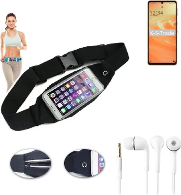 Produktbild von K-S-Trade Bauchtasche Gürteltasche kompatibel mit Sharp Aquos Sense6 schwarz + Kopfhörer. Sport Running Jogging Fitness Laufen Umhängetasche