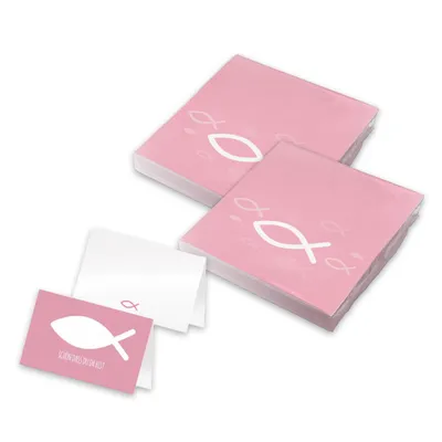 Produktbild von itenga 40x Servietten mit 48x Tischkarten Set - Fisch - Rosa