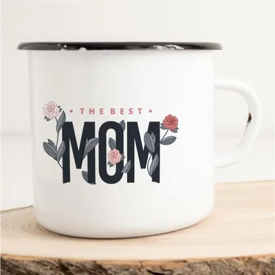 Produktbild von Huuraa Emaille Tasse The best Mom Geschenk Kaffeebecher Vintage 300ml The best Mom Präsent