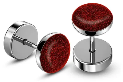 Produktbild von Fake Plugs Edelstahl Glitzer 10mm Fake Tunnel Piercing Ohrstecker Damen Herren - bordeaux