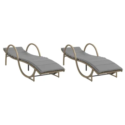 Produktbild von Sonnenliegen 2 Stk. mit Auflagen Beige Poly Rattan