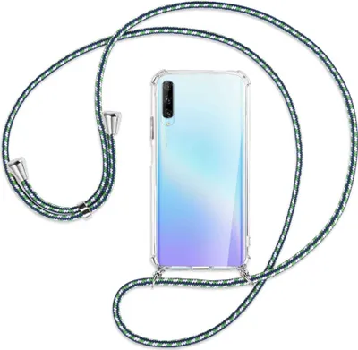 Produktbild von Handykette Backcover-Schutzhülle mit Band (Metall silberfarben) für Huawei P Smart Pro 2019 - grün/blau/weiß