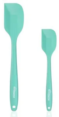 Productafbeelding van Siliconen spatelsset, 2 stuks, met siliconen borstel, turquoise kleur, hittebestendig, BPA-vrij