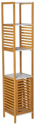 Immagine prodotto di Scaffale da bagno in legno con cesto e 4 ripiani, bianco e naturale