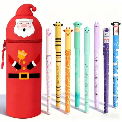 Immagine prodotto di Set da 8 penne gel cancellabili con astuccio in silicone – Penne con motivi cartoon kawaii