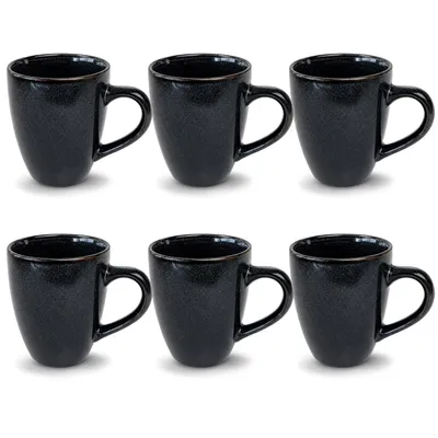 6 Kaffeebecher 350 ml, Keramik, reaktives Glasur, Blau-Schwarz