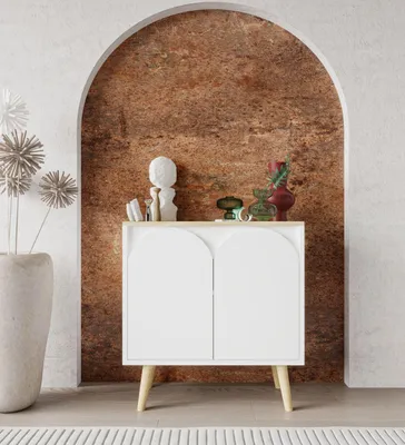 Obrázok produktu pre Skye Decor, kvalitný konzolový stolík, 76 x 80 x 30 cm, farba Sapphire Oak & biela | 100 % melamínom potiahnutá drevotriesková doska, drevené nohy s výškou 20 cm | Možnosť montáže na stenu, škandinávsky dizajn, množstvo políc.