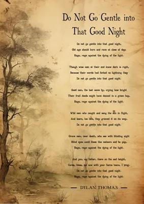 Gedicht Kunstdruck A4, Dylan Thomas, Vintage Stil, Wanddeko