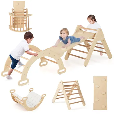 4-in-1 Kletterset mit Rutsche, Bogen & Kissen, Holz