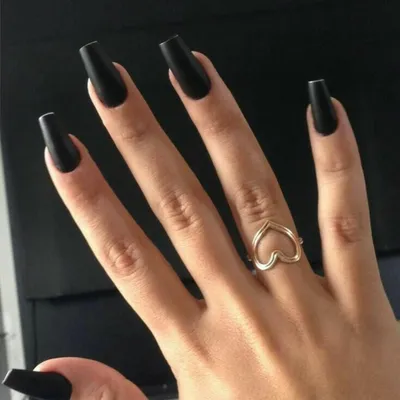 Image de Ongles factices longs, de taille moyenne, à bords carrés, couleur noire mate, type "jelly-gel", lot de 24 pièces