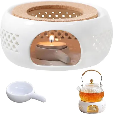 Productafbeelding van Porseleinen Theepot Warmer met Lepel en Theelicht Houder - Elegante Design