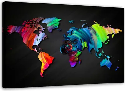 Produktbild von Leinwandbild farbige weltkarte 60x40 cm Feeby farbe wandbild bereit zum aufhängen
