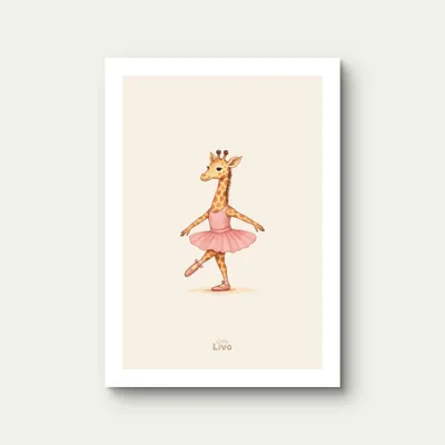 Zdjęcie produktu dla Plakat dla dzieci Little Livo „Ballerina Giraffe” – plakat do pokoju dziecięcego – dekoracja ścienna – 50 x 70 cm – matowy – papier 250 g/m²