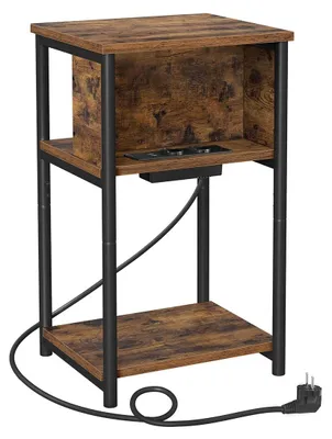 Zdjęcie produktu dla Stolik pomocniczy w stylu vintage, brązowo-czarny – płyta wiórowa i stal – 30 x 34 x 58 cm