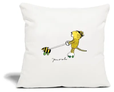 Produktbild von Spreadshirt Janosch Tiger auf Rollschuhen Kissenbezug 45x45 cm, One size, Naturweiß
