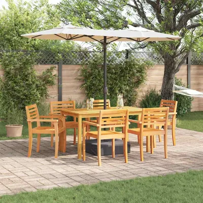 Image de Ensemble de jardin en bois d'acacia massif, couleur marron, comprenant 7 pièces