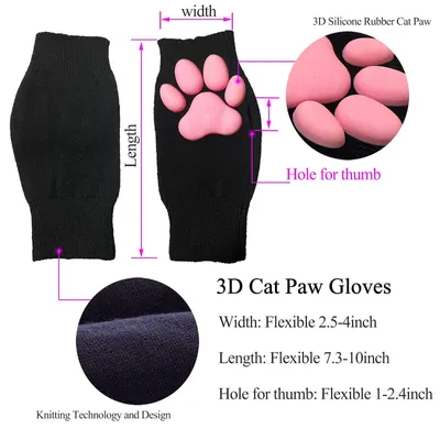 Imagen del producto de Disfraces de patas de gato, con dedos 3D suaves, de color , sin dedos, para fiestas