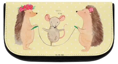 Produktbild von Mr. & Mrs. Panda Kosmetiktasche Igel Seilhüpfen - Gelb Pastell - Geschenk, Kindergarten, Seilspringen, kulturtäschchen, Waschtasche, Maus, Kulturtasche, Kulturbeutel