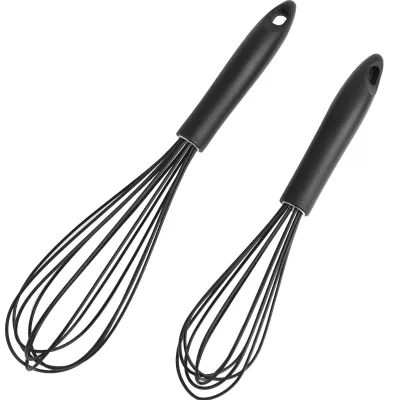 2 Silikon-Schneebesen, 26 und 30 cm, schwarz, hitzebeständig