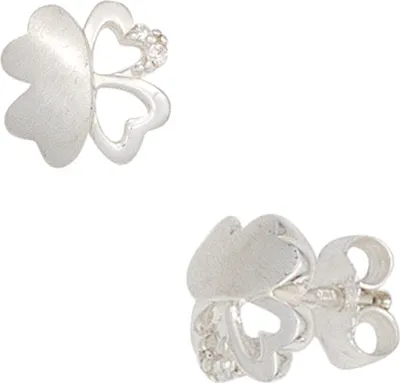 Produktbild von JOBO Kinder Ohrstecker Kleeblatt 925 Silber teilmattiert mit Zirkonia Ohrringe