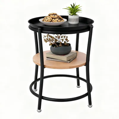 Produktbild von YITAHOME Beistelltisch, rund, Sofatisch, 2 Ablagen, Ø45 cm
