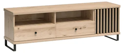 Produktbild von TV-Schrank NAKUSP - Eiche - Lamellen - Schubladen - Metallfüße - 161 x 44 x 41 cm