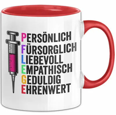 Produktbild von Krankenschwester Pflege Betreuung Tasse Geschenk Lustige Geschenkidee Spruch Pflege (Rot)