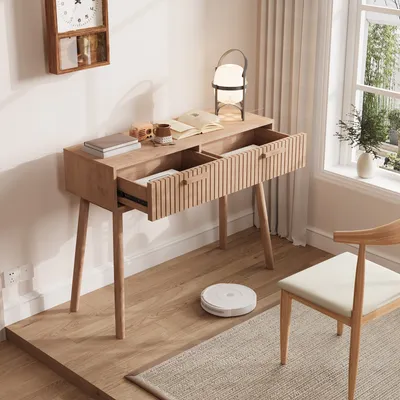 Zdjęcie produktu dla UnboxG stolik konsola, 100x35x80 cm, stolik kawowy, z szufladami, skandynawski, nowoczesny, wąski, konsola do przedpokoju lub salonu