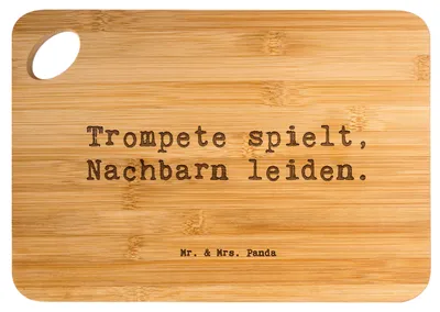 Produktbild von Mr. & Mrs. Panda Schneidebrett Spruch Trompete Freude - Transparent - Geschenk, Holzbrett, schneidbrett, jazzig, Nachbarschaft, Lernen, Musiker, Frühstücksbrettchen, laut