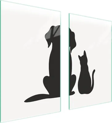 Image de Plaques de recouvrement pour cuisinière 2 pièces 75x52 Couverture de champ en vitrocéramique Planche à découper chien chat