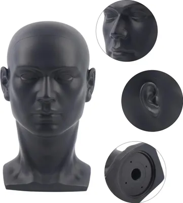 Produktbild von Herren-Schaufensterpuppenkopf - Perückenkopf/Kopfmodell - PVC - 30 cm - Mit Ständer und Halter - Für Perücken & Haarteile - Braun