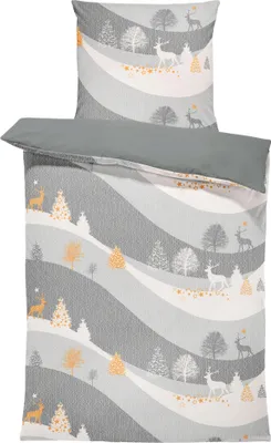 Produktbild von Winter Biber Bettwäsche 155x220 cm Rentiere Weihnachten grau Flanell Baumwolle