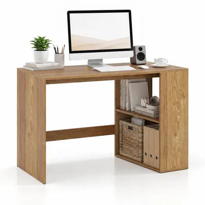 Produktbild von KOMFOTTEU Freistehender Schreibtisch, Computertisch holz mit 2 offenen Seitenregalen, große Arbeitsfläche & reichlich Beinfreiheit, Bürotisch, Arbeitstisch für Arbeitzimmer, Büro & Wohnzimmer, 122 x 60 x 75 cm