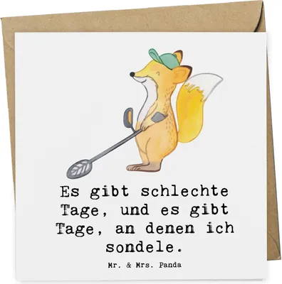 Produktbild von Mr. & Mrs. Panda Glückwunschkarte Fuchs Metalldetektor - Weiß - Geschenk, Schatzsuche, Sondengänger, Sondeln, Münzen Suchen, Grußkarte, Klappkarte, doppelkarte, faltkarte