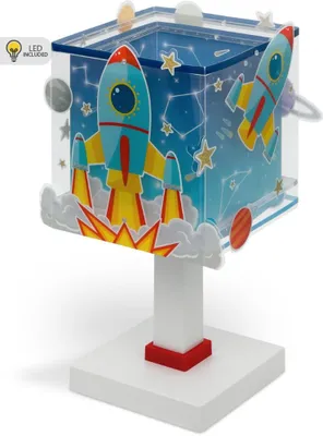 Produktbild von Dalber Kinder Tischlampe Rakete LED Nachtlicht Doppelschirm transparent Weltall-Motiv