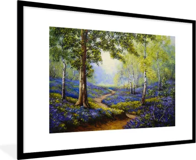 Produktbild von MuchoWow® Gerahmtes Poster Gemälde - Natur - Wald - Blumen - Ölfarbe 90x60 cm - Poster mit Schwarzem Bilderrahmen Wandposter Rahmen Foto Bilder - Wanddekoration - Fotos