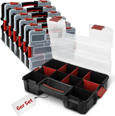 Produktbild von 6x siwitec Sortimentskasten mit 10 Fächern, 6 anpassbare Trennstege, Sortierbox, Werkzeug Organizer