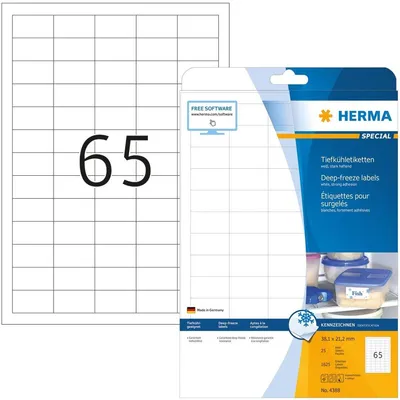 Produktbild von Tiefkühletiketten A4 weiß 38,1x21,2 mm Papier matt 1625 St.