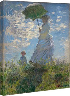 Productafbeelding van Famanu canvasprint: Vrouw met parasol – impressionistische stijl – ingelijst kunstwerk voor woonkamer, leeshoek of thuiswerkplek