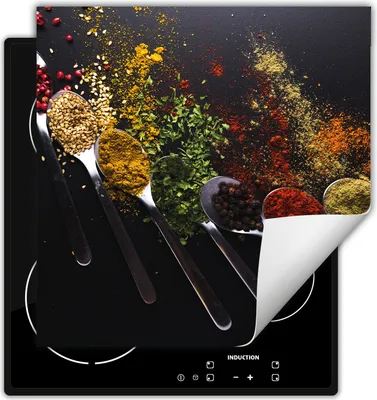Produktbild von DarHaus Herdabdeckplatte 50x52 cm Anti Rutsch Matte Aufrollbar, Gewürze - Löffel