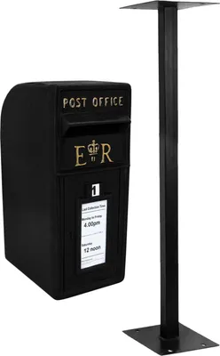 Image de Boîte aux lettres sur pied, boîte aux lettres murale, boîte aux lettres sur pied de style anglais, noire, boîte aux lettres avec socle en fonte