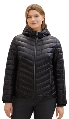 Produktbild von TOM TAILOR Damen Plussize Lightweight Steppjacke mit Kapuze, 14482 - Deep Black,