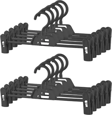Produktbild von Hosenbügel – Set mit 10 Stück – Kunststoffbügel – 34 cm – Rutschfeste und verstellbare Clips – 360° schwenkbarer Haken