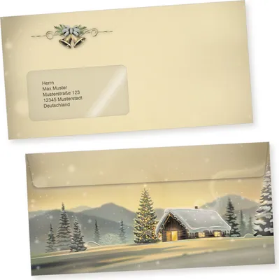 Produktbild von Glöcknerhütte 50 Weihnachts-Briefumschläge Din lang mit Fenster Umschläge für Weihnachten selbstklebend haftklebend