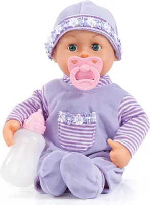 Produktbild von Bayer Design 93826AA Babypuppe, Schlafaugen, spricht 24 Babylaute, weicher Körper, mit Schnuller und Flasche, 38 cm